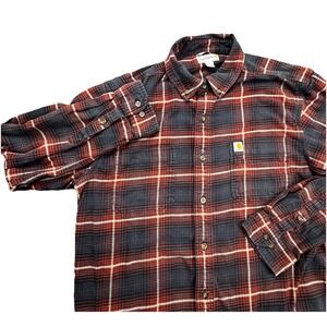 Carhartt‎ Flannel Shirt Mens L Plaid Relaxed Fit Button Down Long Sleeve Red